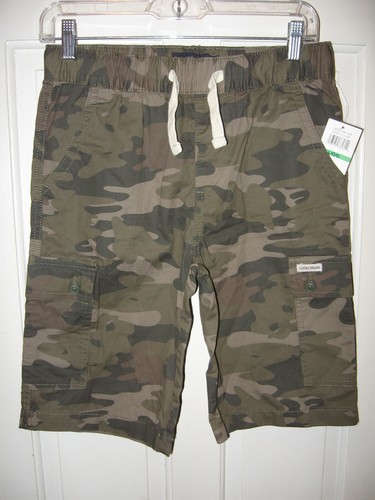 NEW LUCKY BRAND CAMO CARGO SHORTS BOYS SZ L GREEN ELASTIC WAIST DRAWSTRING $44