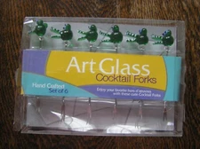 LSArts Hand~Crafted Set 6 Art Glass Cocktail Hors d'oeuvres Forks ALLIGATOR~~NIP