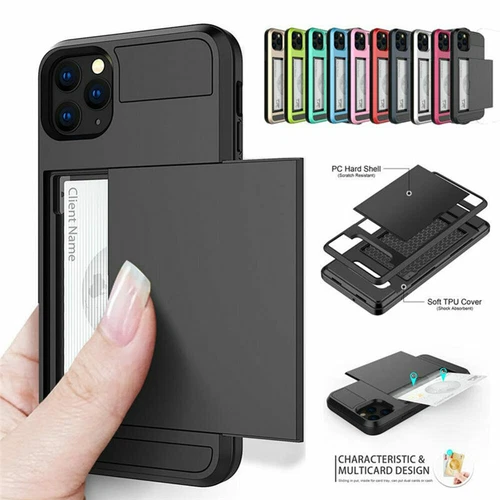 For iPhone 11 12 13 14 15 Case Slide Card Slot Wallet Cover Hybrid Shockproof