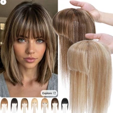 Clip In 100% Human Real Remy Hair Piece Topper Women Hairpiece MONO Toupee Bangs