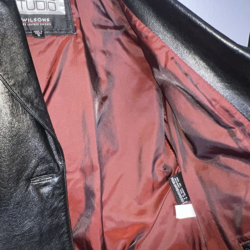 Vtg Pelle Studio Wilsons Leather Jacket Black Button Red Lining Women Sz Small✅ - Imagen 14 de 17
