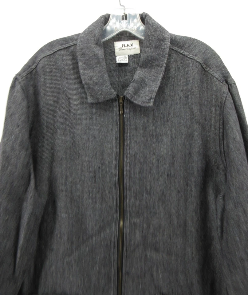 Chaqueta de lino para mujer pequeña gris lino Lagenlook de gran tamaño tareas artísticas granero cremallera Foto 2 de 4