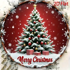 1pc 8-Inch Round Metal Christmas Tree Wall Decor - Red & Golden Snowflake Wreath