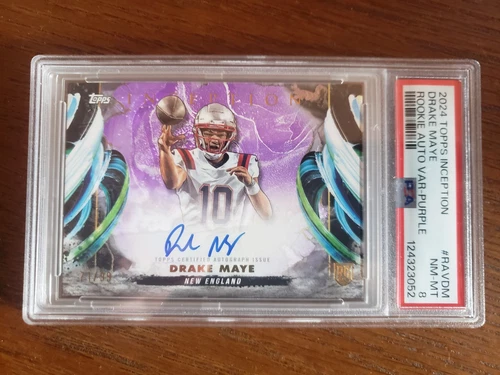 2024 Topps Inception Drake Maye Rookie On Card Auto Purple Variation /99 PSA 8