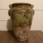 Rustic Crackle Glaze Terracotta Vase – 13” Heavy Pottery Urn Decor, Tuscan Style