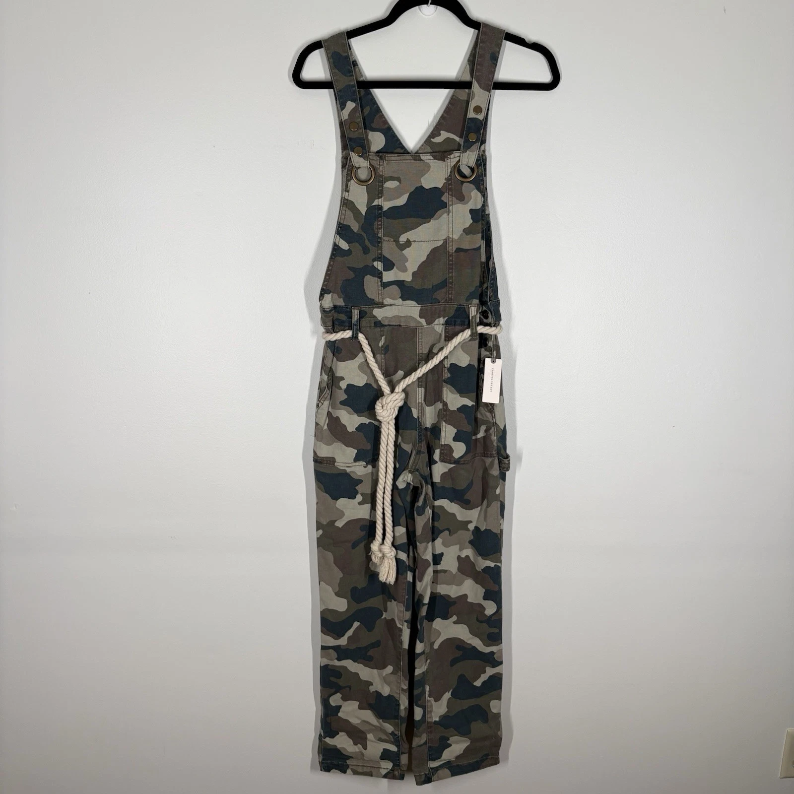 Anthropologie Women 0 Green Camouflage Casual Belted Carter Utility Overalls NWT