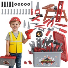 58-Piece Kids Tool Set with Realistic Power Toy Drill  Tool Box  DIY Sticke...