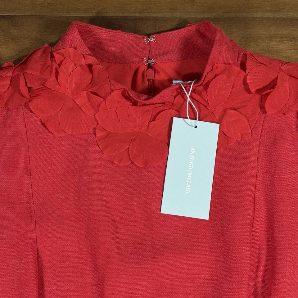 Antonio Melani Size 14 Scarlett Red Willow Floral Applique Mock Neck Midi Dress - Image 4 of 4