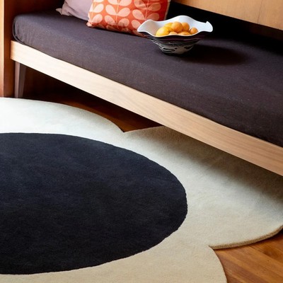 Orla Kiely Flower Spot Rug Ecru Black Cream Hand Tufted 100% Wool Carpet