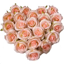 3.5 Inch Artificial Rose Flower Heads 20 Pcs Real Looking Light Pink Roses He...
