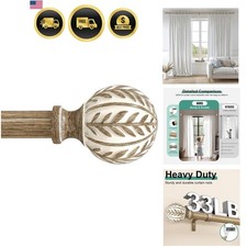 Boho Wood Curtain Rods for Windows 48 to 84 inch,1" Adjustable Heavy Duty Win...