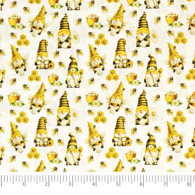 Singer Print Fabric, 100% Cotton, Bee Cut by the yard, Gnomes White 