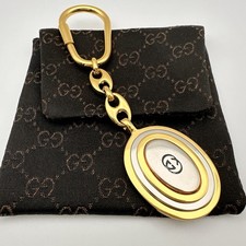 GUCCI Keyring Interlocking Marina chain Gold Silver two tone Bag Charm Double G