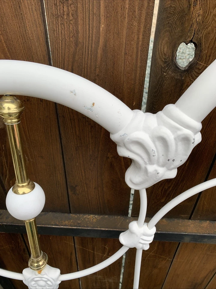 Antique 80’s Victorian STYLE Queen White Porcelain Metal Headboard - Image 4 of 4