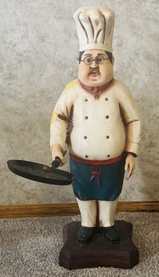 31 Inch Tall-Bistro Chef-Statue Kitchen Restaurant Floor Counter Decor w/Pan 