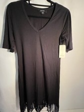 Karen Kane Black Fringe Hem V-Neck T-shirt Dress Womens S NWT $119 Whimsigoth