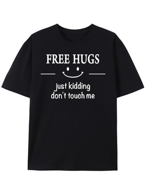 ''Free Hugs Just Kidding Don't Touch Me'' Pattern Print Men's Slightly Stretc