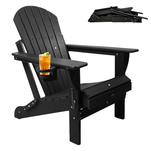 Folding Adirondack Chair HDPE Weather Resistant, Plastic Patio Chairs with Cu...