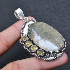 Indian Moss Agate, Citrine  Jewelry Pendant 2.84" m772
