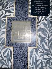 WILLIAM MORRIS WILLOW BOUGH INDIGO 4pc QUEEN SHEET SET NIP Beauitful
