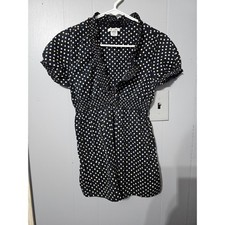 AT LAST Womens Polka Dot Short Sleeve Ruffle Neck Dress Medium