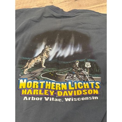 Harley Davidson Northern Lights Wolf Motorcycle Graphic T Shirt 2X