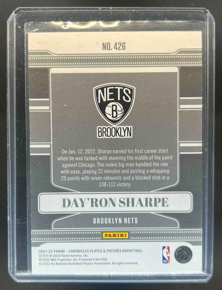 2021-22 Chronicles Day'Ron Sharpe RC Gold Rookie #1/10 Nets - Image 2 of 2