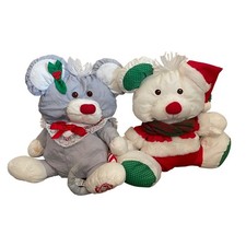 VTG 1991 Fisher-Price Christmas Puffalump White Bear Grey Mouse Plush Santa