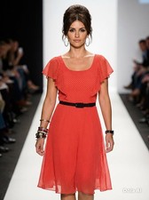 ADRIANNA PAPELL Fit and Flare Dress Chiffon TEA Hot Pink Polka Dots Size 10 VGC