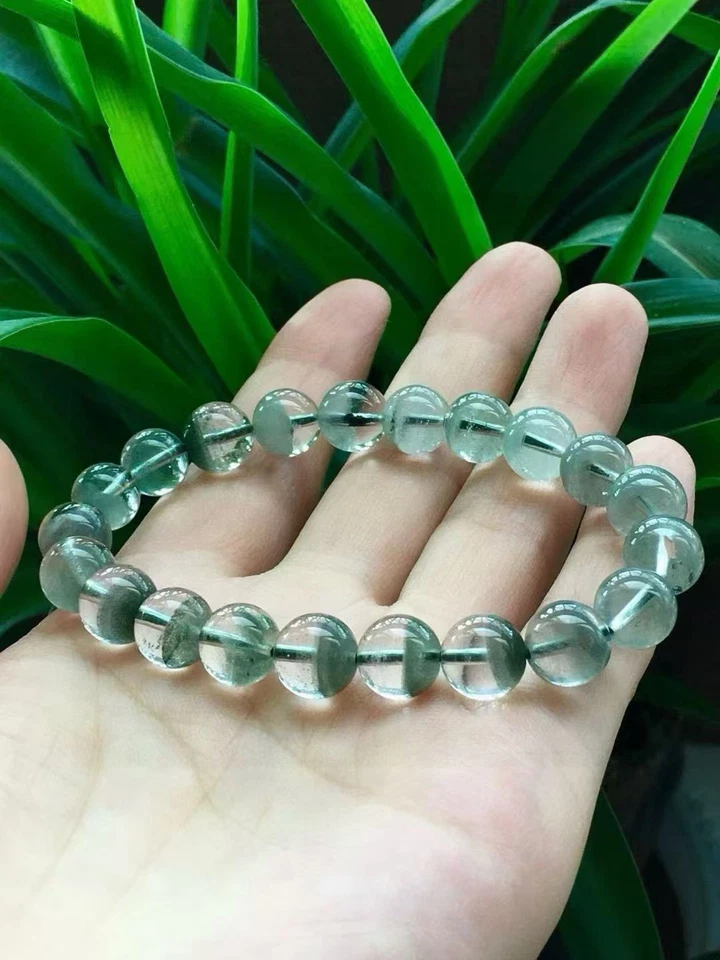 Pulsera de cuarzo natural rara verde Phantom cuentas redondas Foto 3 de 4