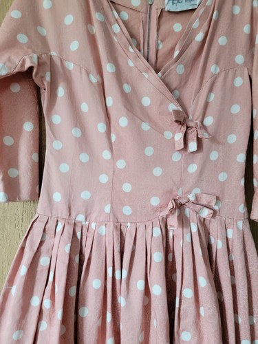 Vintage Phyllis Taylor London 1950s Occasion Dress Pretty In Pink Polka Dot - Picture 4 of 17