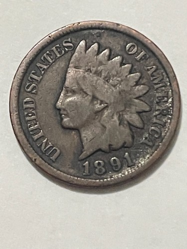 👀UNITED STATES 1891 ONE CENT COIN INDIAN HEAD SCARCE DATE  👀 - Afbeelding 1 van 2