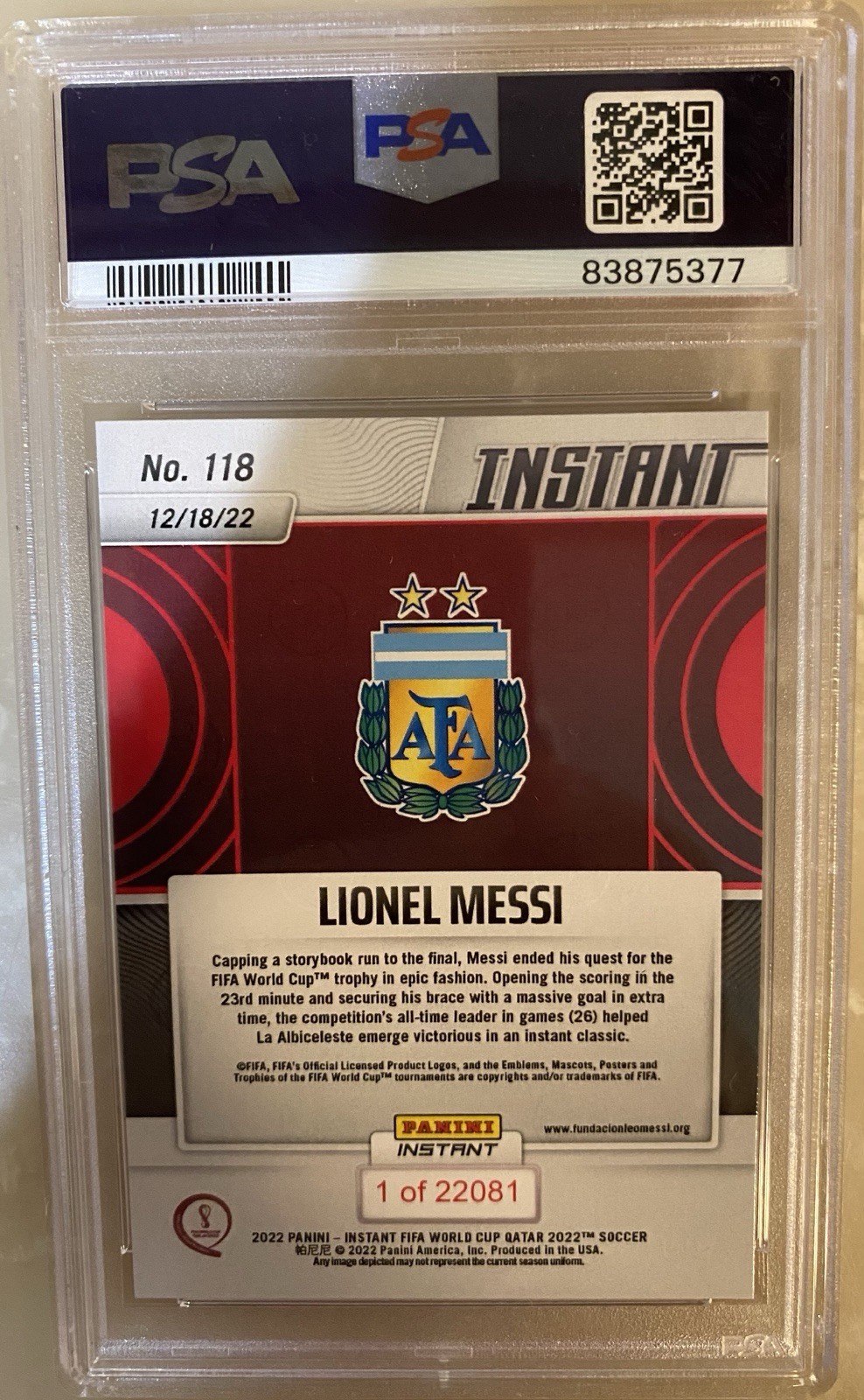 2022 Panini Instant FIFA World Cup Qatar - Lionel Messi #118 /22081 view 2