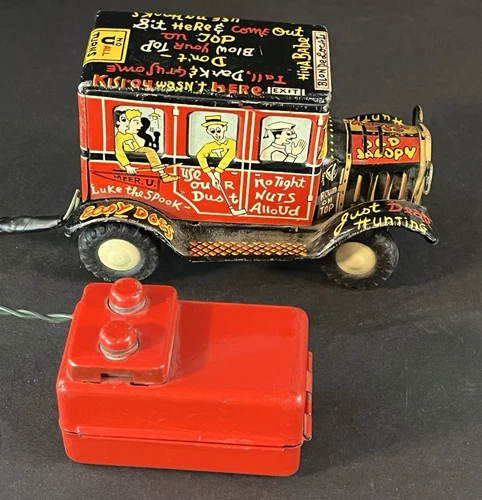 Vtg Marx Line Mar Tin College Jalopy Car Battery Operated-Remote/ Untested