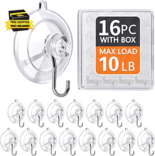 Suction Cup Hooks 16Pack - Max Load 10LB, 1.77Inch Clear Medium Suction Cups, No