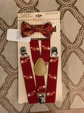 NWT - Rising Star Boy's Infant/Toddler Adjustable FOX BOW TIE & SUSPENDER Set