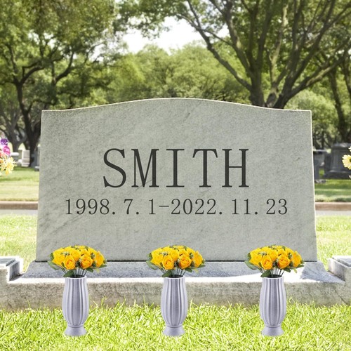 Cemetery Vase for Grave Decorations with Metal Spike Headstones Grey Granite - Picture 7 of 7
