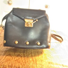 Vintage Black Leather Studded Mini Backpack with Gold Hardware
