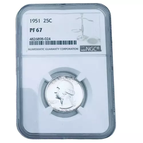 1951 Washington Quarter 25c 25 Cents Coin NGC PF 67 Proof Silver Gem Case