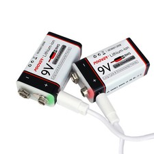 2 1000mAh 9v Battery USB Rechargeable Lithium 6f22 PP3 Block 9volt Li-ion MN1604