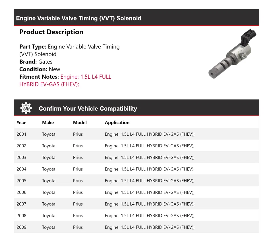 For 2001-2009 Toyota Prius Engine Variable Valve Timing (VVT) Solenoid Gates - Image 2 of 4
