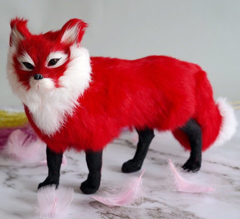 new simulation red fox model plastic&furs standing fox doll gift about  35x22cm