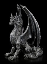 Schwarze Drachenfigur - Black Wing | Gothic Fantasy Deko Skulptur H 37 cm
