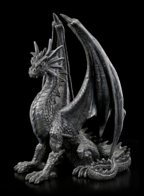 Schwarze Drachenfigur - Black Wing | Gothic Fantasy Deko Skulptur H 37 cm