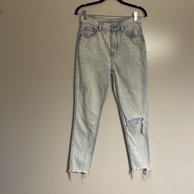 American Eagle Women 0 Light Wash Distressed Denim Raw Hem High Rise Mom Jean