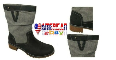Timberland Womans Wenham Mid Pull on Leather and Canvas Dark Gray Boots A1B94
