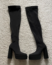 Zara Over The Knee Thigh High Sock Boots Black Size Uk 6 39 Stretchy Round Toe