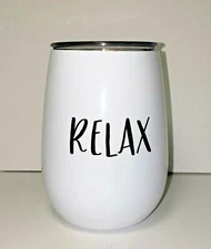 White RELAX Stainless Steel Wine Tumbler Insulated Cup Travel Mug with Lid