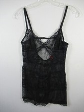 Victoria's Secret Mesh Lace Chemise Nightgown Women Medium Black Sheer
