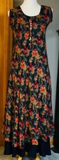 80s Floral Layered Midi Dress Sz M Red Navy Pearls Crystals Peasant Cottagecore